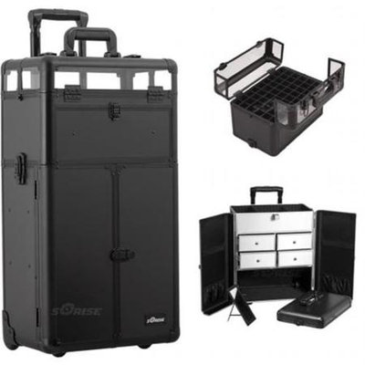 Sunrise Books Sunrise Outdoor Travel Professional Cosmetic Holder Black Smooth Trolley Makeup Case -I31065
