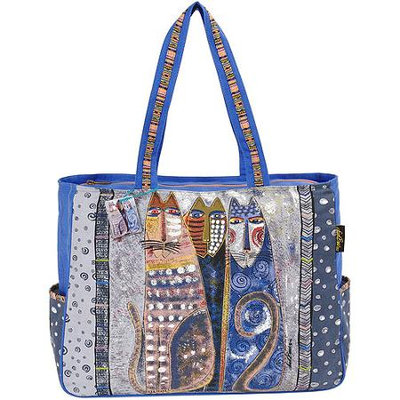 Laurel Burch LB4901 Shoulder Tote Zipper Top 21 in. X6.50 in. X15 in. -Autumn Felines