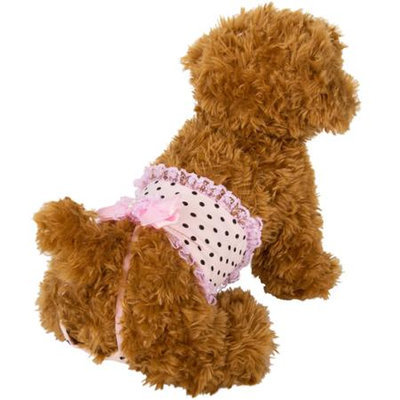 Cue Cue Pet Frilly Pink Polka Dot Sanitary Underwear for Female Dogs (Medium)