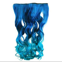 AGPtek 26 Inch Neon Tangle Curly Rainbow Hair Extension Ponytail, Dark Blue to Royal Blue