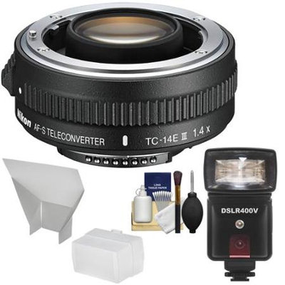 Nikon TC-14E III 1.4x AF-S Teleconverter with Flash & LED Video Light + Diffuser + Bounce Reflector + Kit