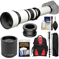 Vivitar 650-1300mm f/8-16 Telephoto Lens (White) (T Mount) with 2x Teleconverter (=2600mm) + Monopod + Backpack + Kit