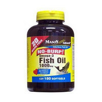 No Burp Omega-3 Fish Oil 1000 mg, 180 Softgels, Mason Natural