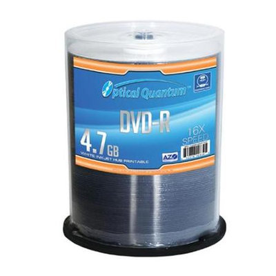 Optical Quantum 16X 4.7GB DVD-R AZO DVD-R Blank Media White Inkjet Hub Printable