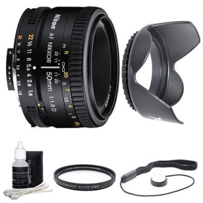 Nikon 50mm F/1.8 D AF FS-52 Lens w/ Filter, Lens Hood & Cleaning kit