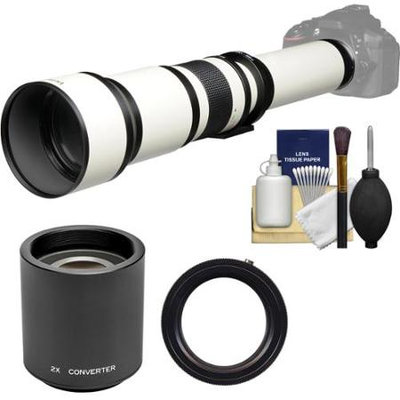 Vivitar 650-1300mm f/8-16 Telephoto Lens (White) (T Mount) with 2x Teleconverter (=2600mm) + Kit