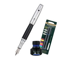 Monteverde Invincia Fountain Pen W/6 Blue Refills and 1 Blue Ink Bottle, Chrome