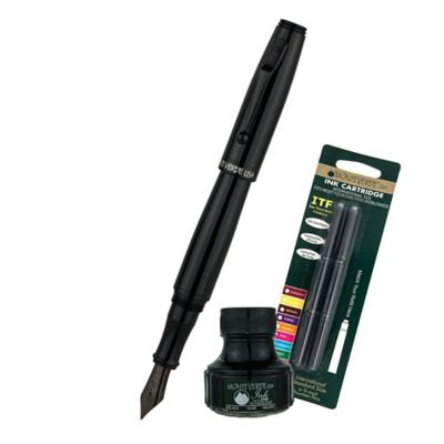 Monteverde Invincia Color Fusion Fountain Pen W/6 Black Refills & 1 Black Ink Bottle, Stealth Black