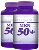 Piping Rock Mega Multiple Vitamin for Men 50 Plus 2 Bottles x 200 Coated Caplets