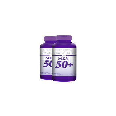 Piping Rock Mega Multiple Vitamin for Men 50 Plus 2 Bottles x 200 Coated Caplets