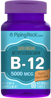 Piping Rock B-12 Methylcobalamin 5000mcg Sublingual 60 Fast Dissolve Tablets