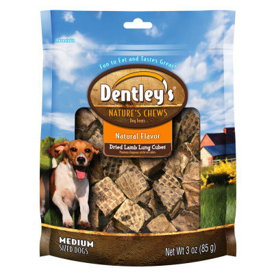 Dentley's Nature's Chews Natural Flavor Medium Breed Dried Lamb Lung Cube Dog Treat