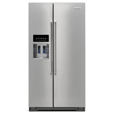 KitchenAid KRSF505ESS 25.6 cu. ft. Side-by-Side Refrigerator with 8 Glass shelves, 8 Door Bins, Gallon Door Storage, Measured Water Fill, Preserva Food Care System and LED Lighting: Stainless Steel