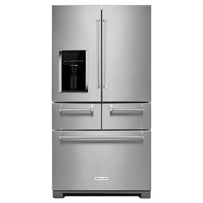KitchenAid KRMF606ESS 25.8 cu. ft. French Door Refrigerator with 5 Shelves, 4 Door Bins, Herb Storage, 5-Door Configuration, 2 Soft-Close Drawers, and Measured Water Fill
