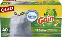 OdorShield Gain Original Scent Tall Kitchen Drawstring Trash Bags 13 gallon 40 Ct
