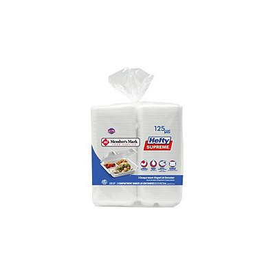 Member's Mark Hefty Three-Compartment Hinged Lid Containers (125 ct.)