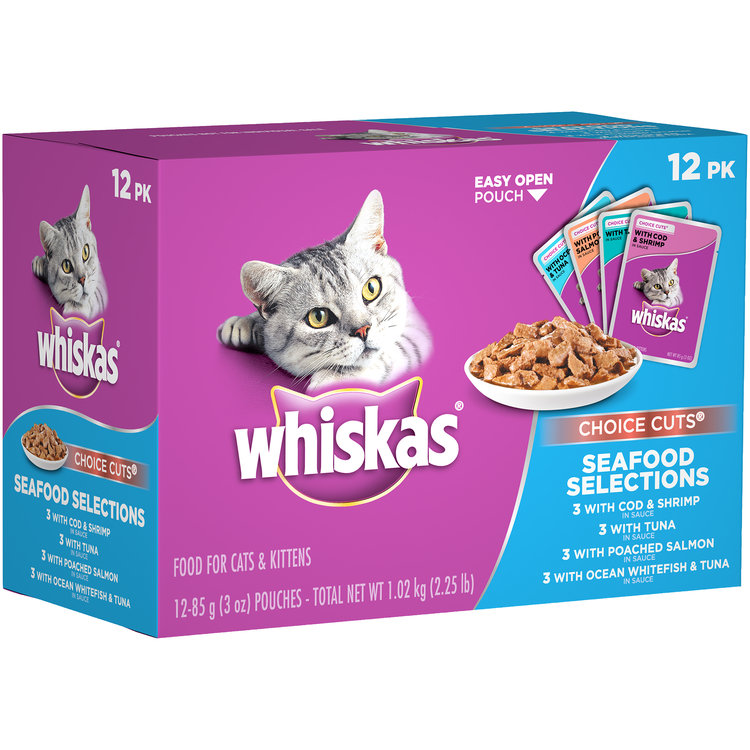 Whiskas® Choice Cuts® Seafood Selections Cod & Shrimp, Tuna, Poached