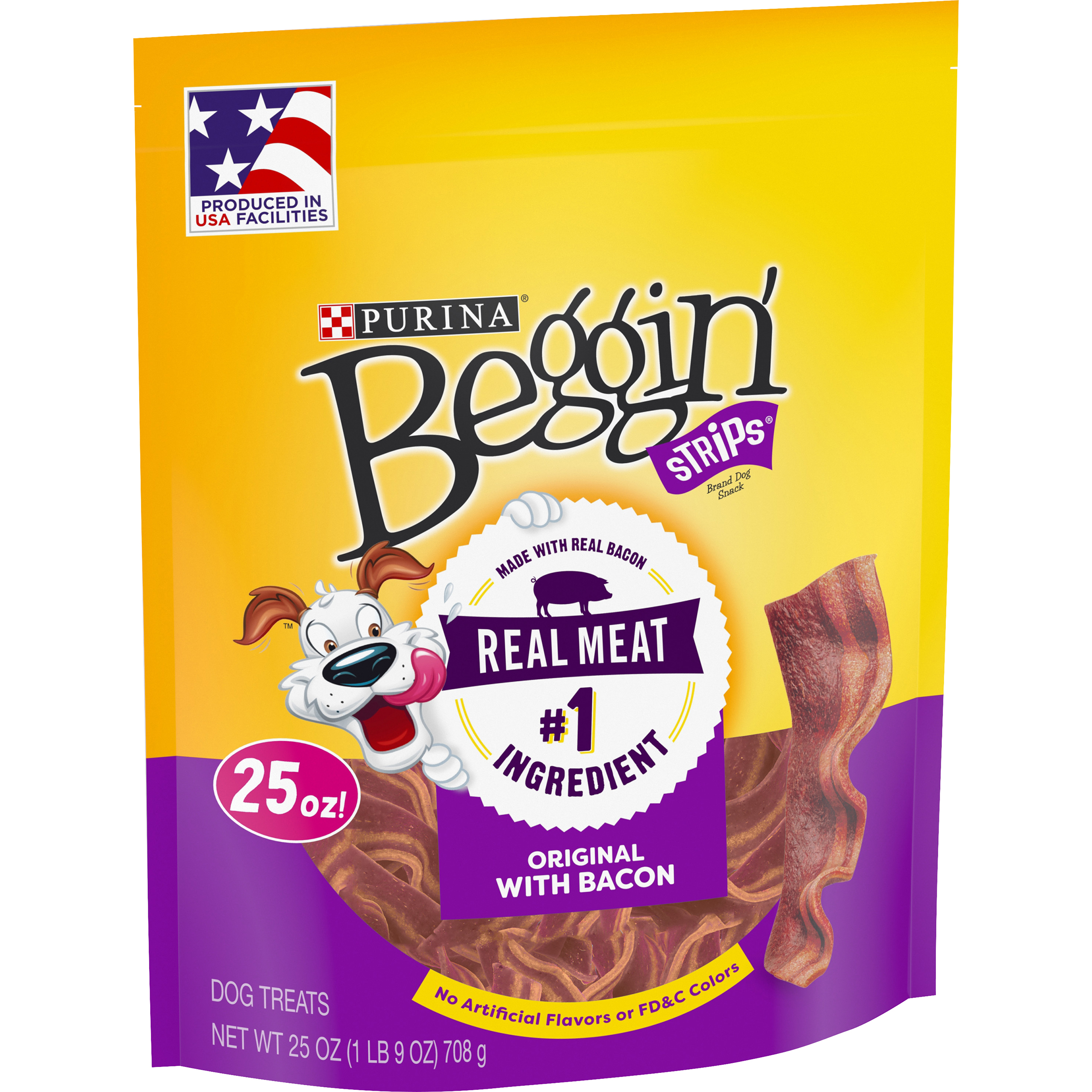 Purina Beggin' Strips Made in USA Facilities Dog Training Treats; Original With Bacon - 25 oz. Pouch