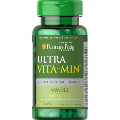 Puritan's Pride Ultra Vita-Min Iron Free Multivitamins VM-33-100 Caplets