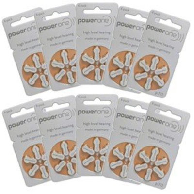 Hearing Aid Battery Powerone size 312 made in Germany Genuine 60 Batteries