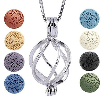 Essential Oil Necklace Aromatherapy Diffuser Locket Pendant 8 Lava Rock Stone Beads