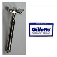 Double Edge Safety Razor + Gillette Silver Blues Double Edge Blades, 5 ct. (Pack of 1) + LA Cross Manicure 74858