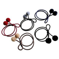 5pcs Double Plush Balls Hair Tie Twist Bowtie Hairband Hair Rope(5 Assorted Colors)