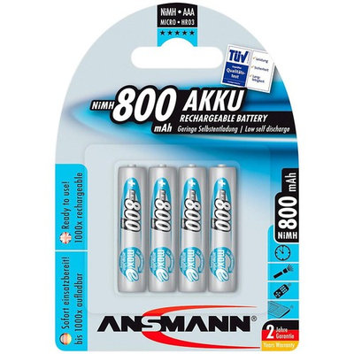 ANSMANN maxE AAA Rechargeable Batteries 800mAh Low Self Discharge (LSD) NiMH AAA Battery pre-charged for remote, phone etc. (4-Pack)