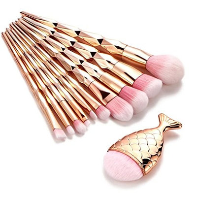 Kehen Mermaid Makeup Brushes Set Chubby Fish Foundation Brush With Box 11pcs Soft Nylon Bristles Beauty Make Up Kits Face Blush Concealer Eyebrow...