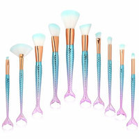 Mermaid Makeup Brushes Set Professional 10Pcs Fantasy Foundation Brush Soft Nylon Bristles Blending Blush Concealer Eye Face Lip Cosmetic Beauty Tools(Pink Blue Gradient)