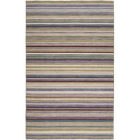 5' x 8' Stratum Wine, Violet and Tan Striped Hand Woven Wool Area Throw Rug