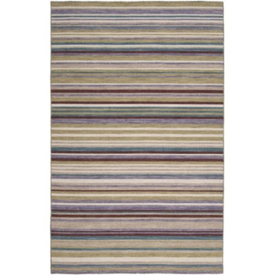 5' x 8' Stratum Wine, Violet and Tan Striped Hand Woven Wool Area Throw Rug