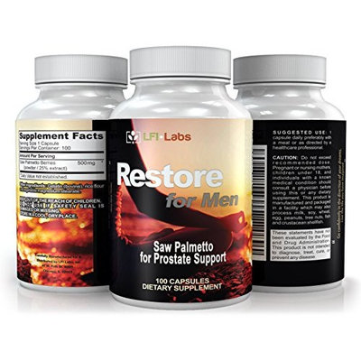 LFI Restore For Men - 100% Pure Saw Palmetto Capsules For Prostate Health - Reduce Frequent Urination & DHT Blocker To Fight Hair Loss - 500mg Natural Supplement - Over Three Month Supply