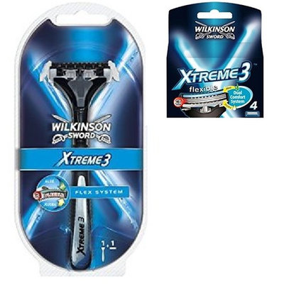 Wilkinson Sword Xtreme3 Razor Handle w/ 2 Refill Razor Blades + Wilkinson Sword Xtreme3, 4 Count Refill Blades