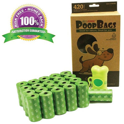 EcoJeannie® 420-Count Dog Poop Bags (21 Rolls) w/ Dispenser, Dog Waste Bags, Lavender Scented, 21 Refill Rolls + Dispenser with Stainlee Steel Carabiner Clip