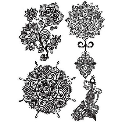 COKOHAPPY Black Lace Temporary Tattoo , Lotus Mandala Indian Totem Henna