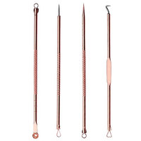 4pcs Stainless Steel Premium Blackhead Comedone Acne Pimple Belmish Extractor Remover Cosmetic Makeup Tool Set Kit(Rose G