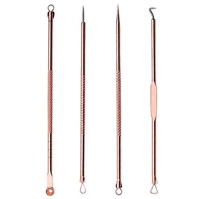 4pcs Stainless Steel Premium Blackhead Comedone Acne Pimple Belmish Extractor Remover Cosmetic Makeup Tool Set Kit(Rose G