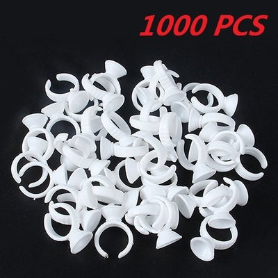 EVERMARKET Makeup Glue Rings Tattoo Glue Holder Disposable Plastic Nail Art Eyelash Extension Rings Adhesive Pigment Holders Finger Hand Beauty Tools