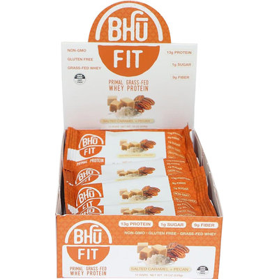 Bhu Fit Primal Grass Fed Whey Protein Bar Salted Caramel Pecan-12 Bars