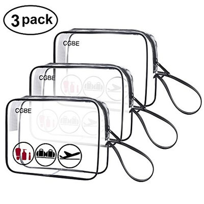 TSA Approved Toiletry Bag Clear Travel Cosmetics bag With Handle Strap CGBE Airline Kit Quart Size 3-1-1 Liquids Toiletries Organizer Carry-On Luggage Pouch for Women and Men (Black)