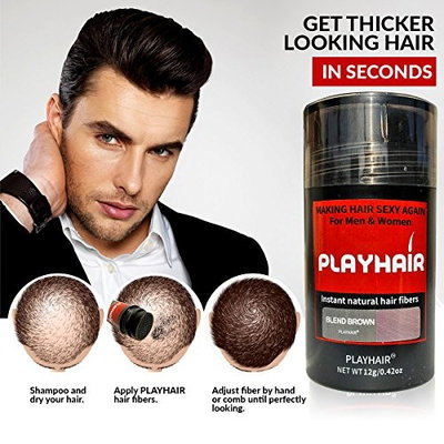 Hair Building Fibers with Natural Keratin to Conceal Instantly for Thinning Hair, Bald spot & Cover Up Hair Loss to Add Volume for Full & Thick Hair for Men & Women by PLAYHAIR (Blend Brown)