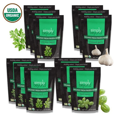 Simply Beyond, Organic Fresh Frozen Herbs, Starter Kit ( 3 each of Basil, Garlic, Parsely, Italian Mix) 1.76oz to 2.64oz, 12 Pack