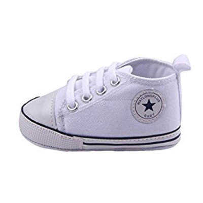 WAYLONGPLUS Infant Cute Canvas Sneaker Toddler Prewalker Anti-skid Soft Trainer Shoes (White, Size 13)