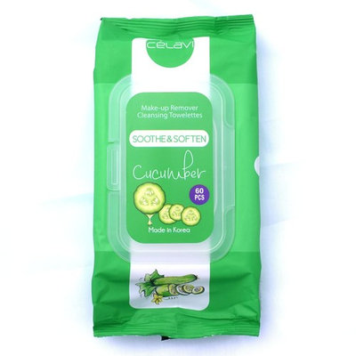 Celavi Makeup Remover Cleansing Wipes Removing Towelettes 1 Pack - 60 Sheets (Cucumber)