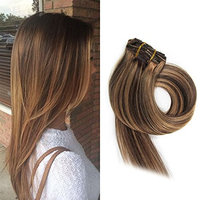 BETTY Clip In Human Hair Extensions 15 18 20 22 Inch 7pcs 70g Set Silky Straight Human Remy Hair Omber Color (20inch, #613)