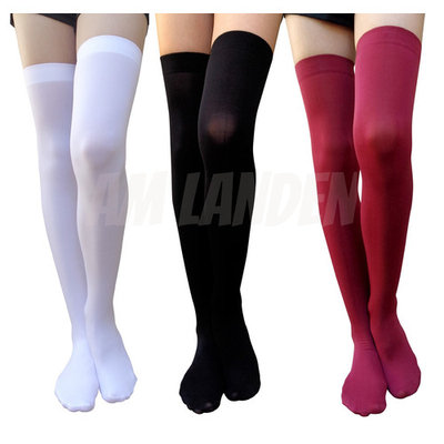 AM Landen Ladies' Thigh High Opaque Socks, US Size Small 2-4(White+Black+Burgundy)
