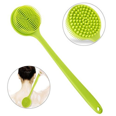 Keklle Silicone Bath Body Brush with Long Handle, Shower Scrubber with Ultra-Soft Bristles, Green