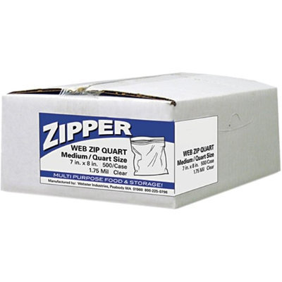 Webster ZIPQUART Reclosable Plastic Freezer Bags, Quart - 500-Pack