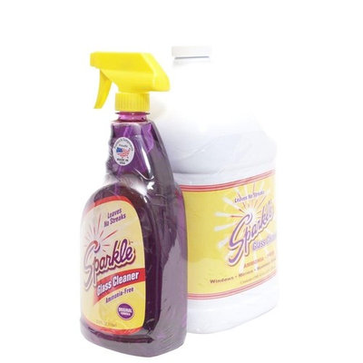 A J Funk & Co 20515 Sparkle Commercial Glass Cleaner, Original Purple Formula, 33.8-Ounce Spray Bottle and 1-Gallon Refill Bottle Combo Pack (2)